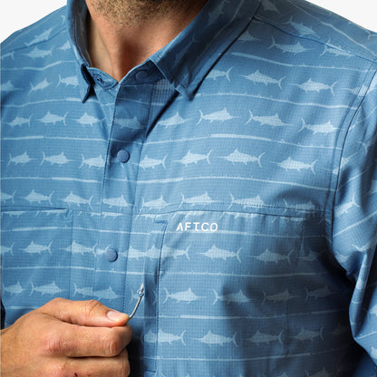 Blue Shadow Seabreeze Short Sleeve Button Down Shirt / AFTCO Top Pick