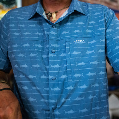 Blue Shadow Seabreeze Short Sleeve Button Down Shirt / AFTCO Top Pick