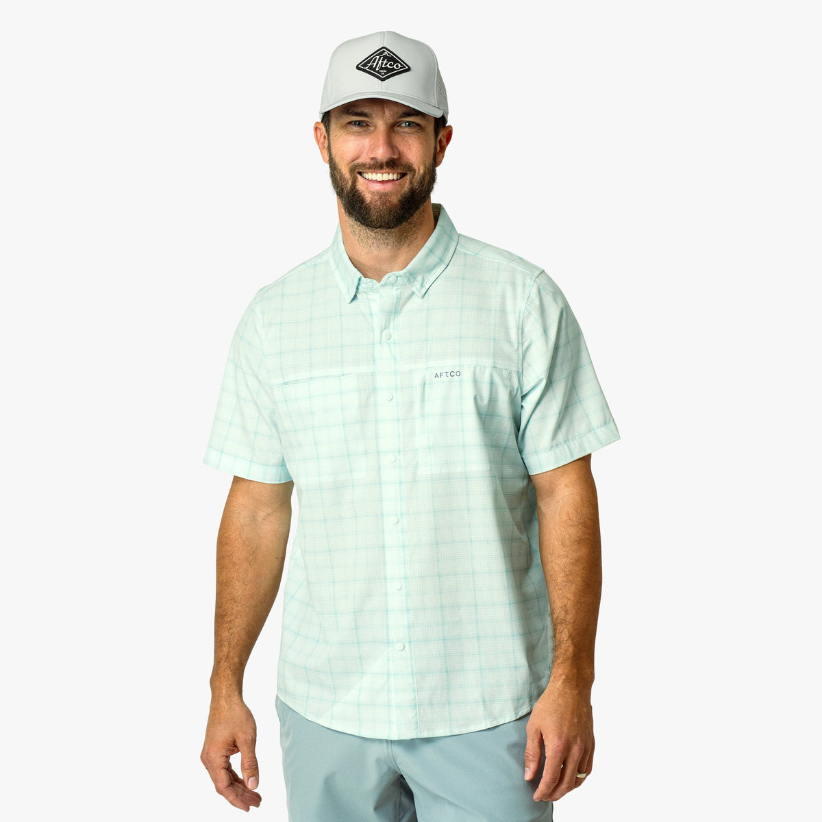 Blue Shadow Seabreeze Short Sleeve Button Down Shirt / AFTCO Top Pick