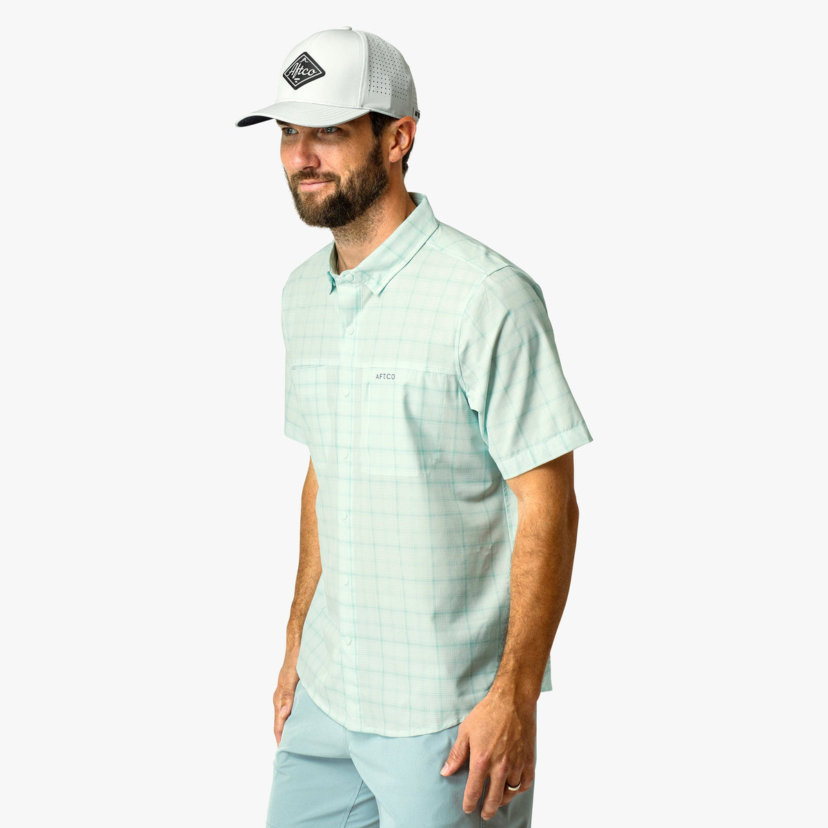 Blue Shadow Seabreeze Short Sleeve Button Down Shirt / AFTCO Top Pick