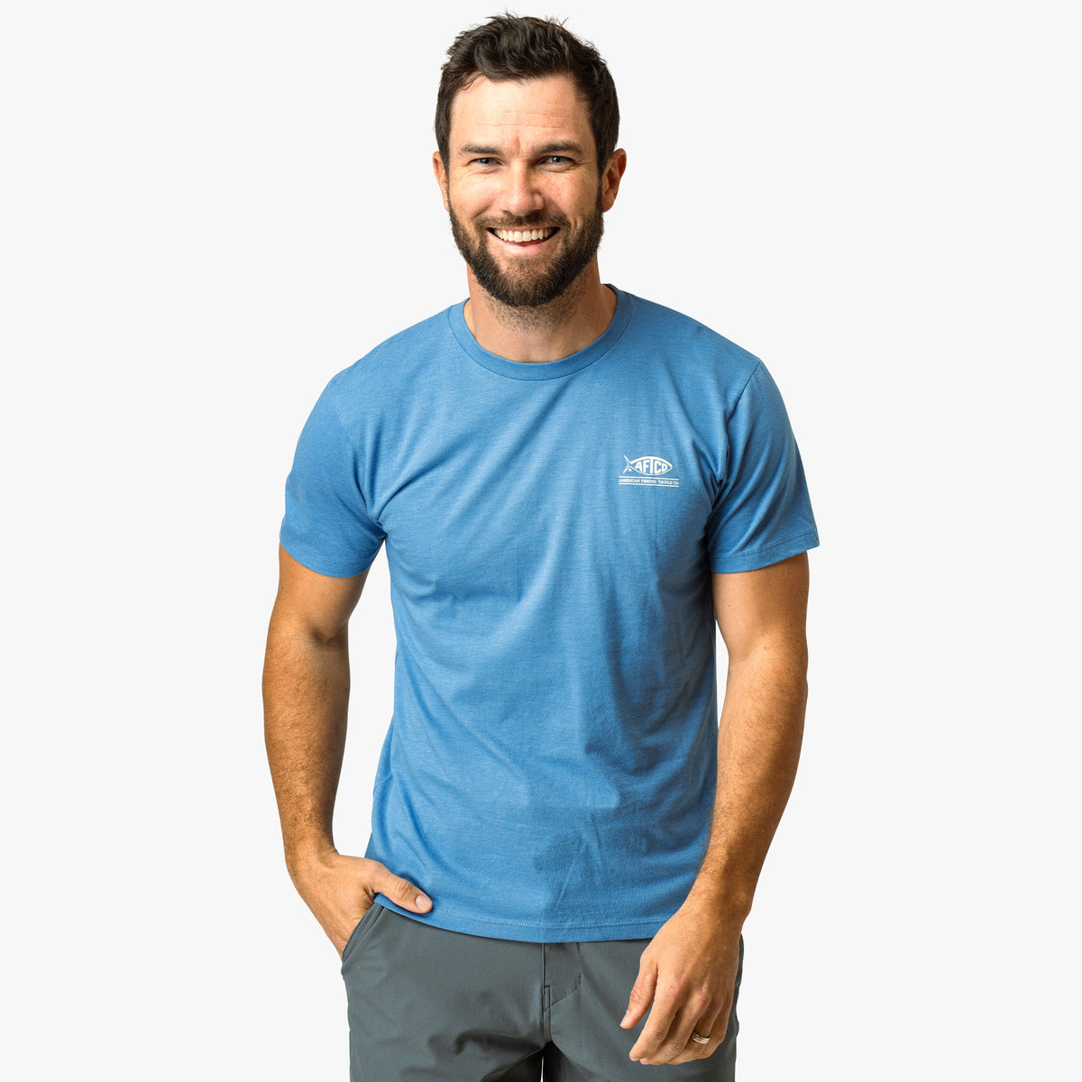 Azure Heather United Short Sleeve Men's Fishing T-Shirt / AFTCO Special Offer