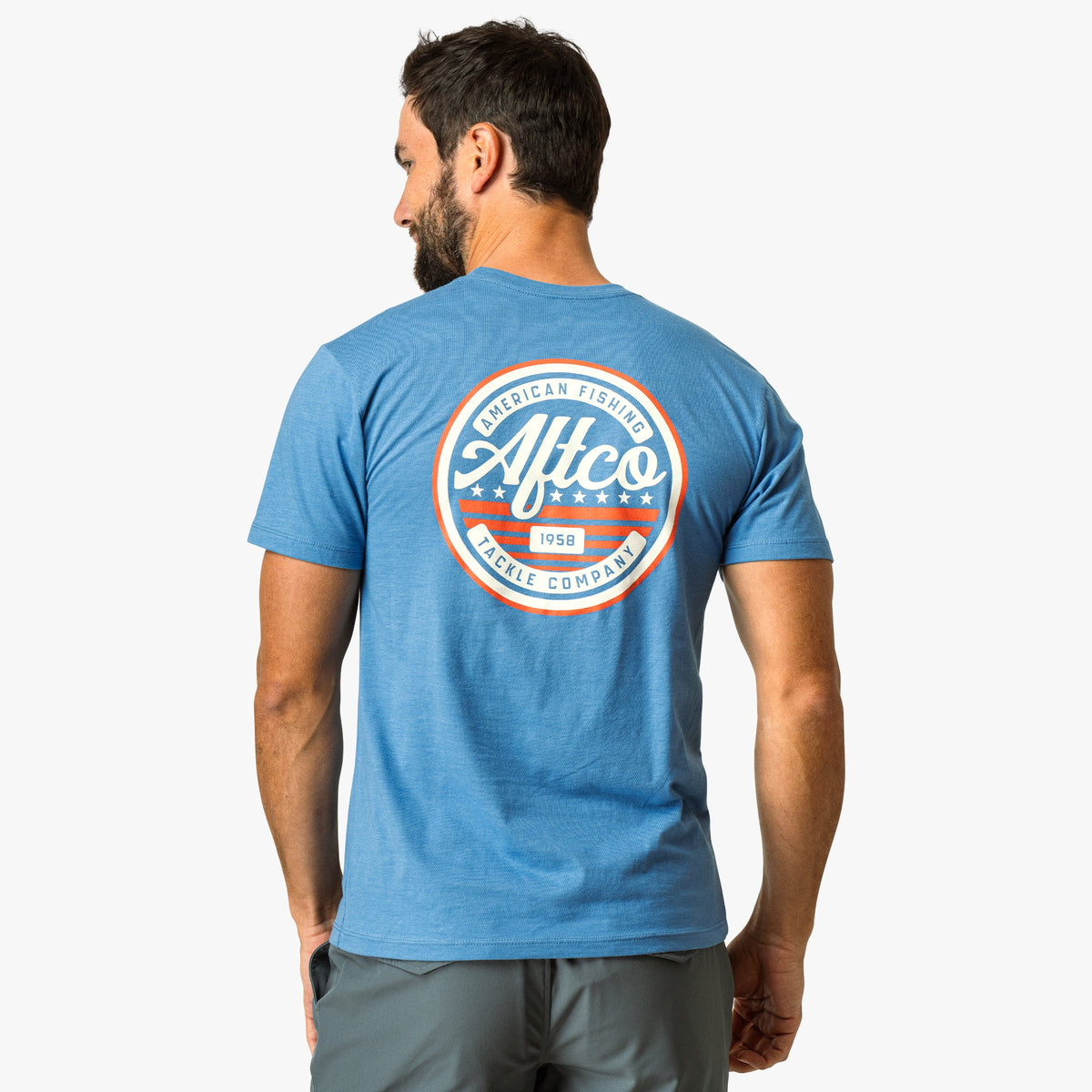 Azure Heather United Short Sleeve Men's Fishing T-Shirt / AFTCO Special Offer