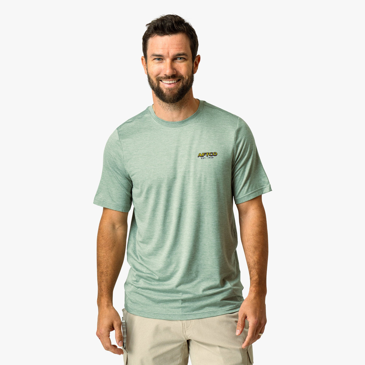 Airy Blue Heather Greetings Short Sleeve Sun Protection Shirt / AFTCO Best Seller