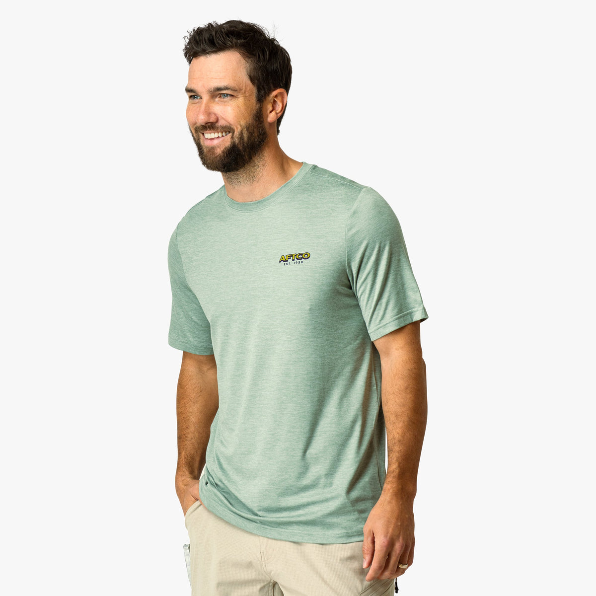 Airy Blue Heather Greetings Short Sleeve Sun Protection Shirt / AFTCO Best Seller