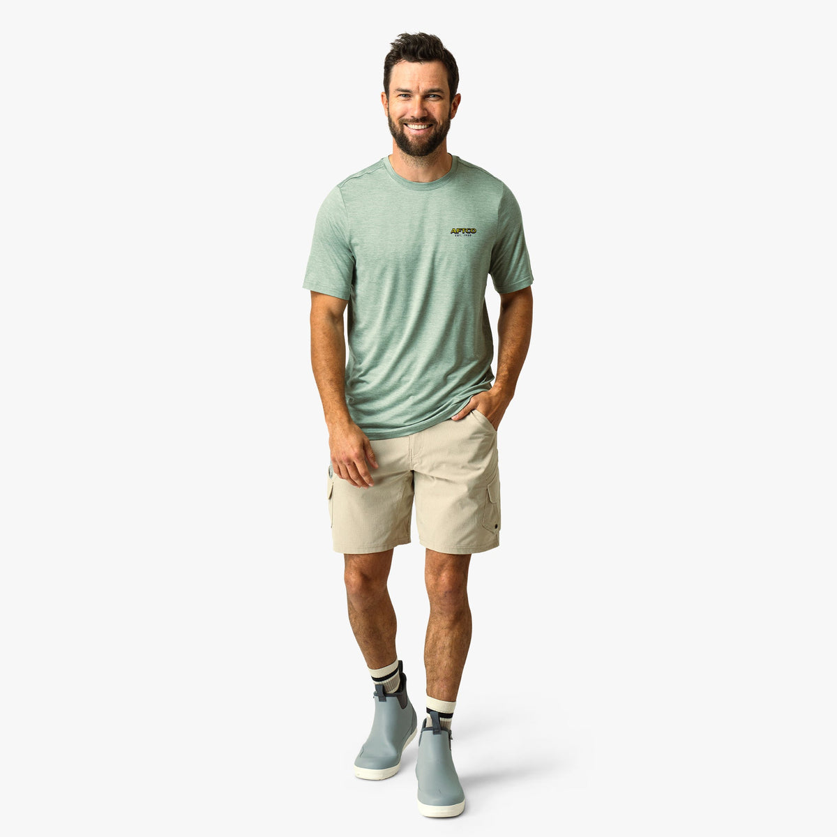 Airy Blue Heather Greetings Short Sleeve Sun Protection Shirt / AFTCO Best Seller