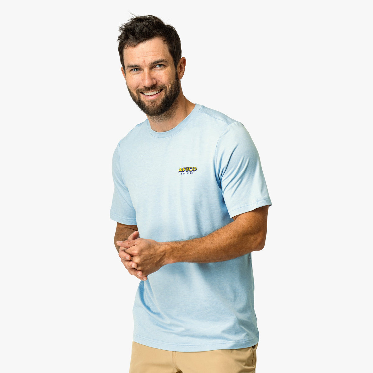 Airy Blue Heather Greetings Short Sleeve Sun Protection Shirt / AFTCO Best Seller
