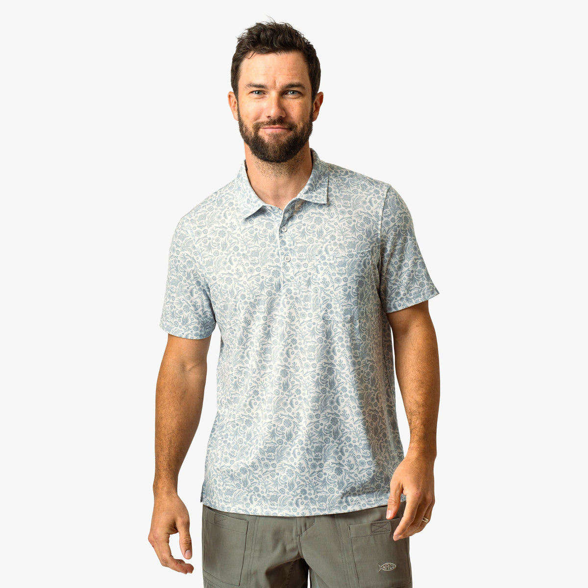 Oyster Gray Qualifier Printed Performance Polo Shirt / AFTCO Quality
