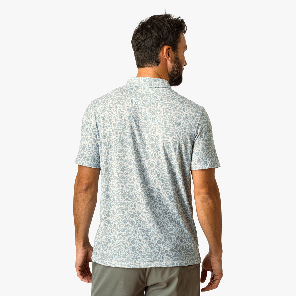 Oyster Gray Qualifier Printed Performance Polo Shirt / AFTCO Quality