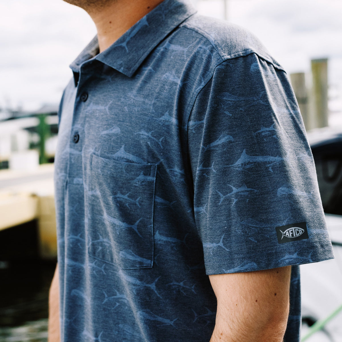 Oyster Gray Qualifier Printed Performance Polo Shirt / AFTCO Quality
