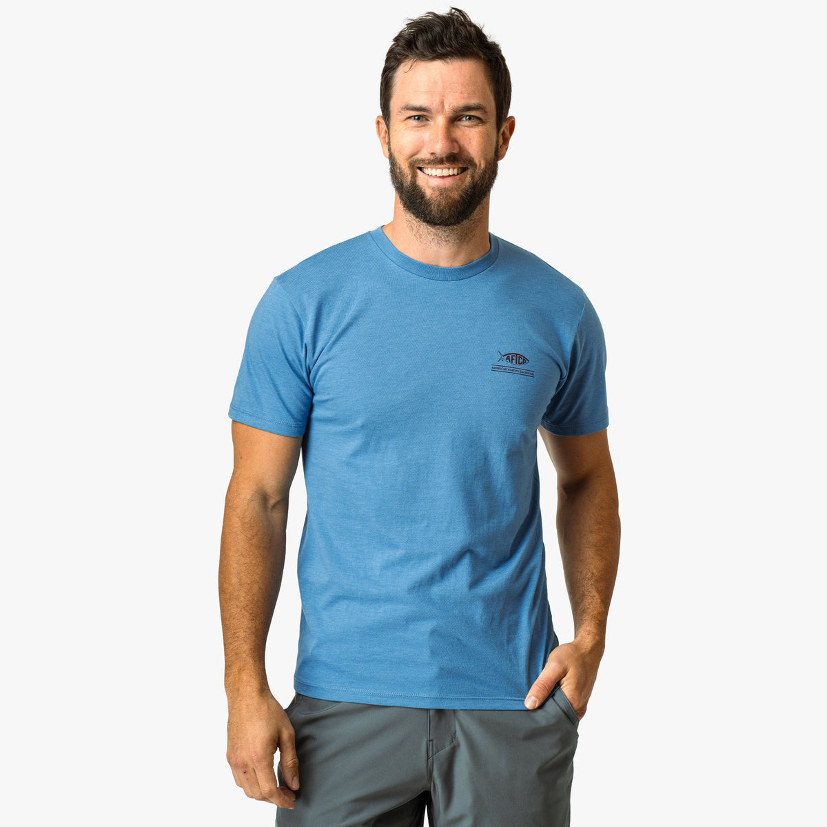 Azure Heather Grass Flat Short Sleeve Men's Fishing T-Shirt / AFTCO Signature