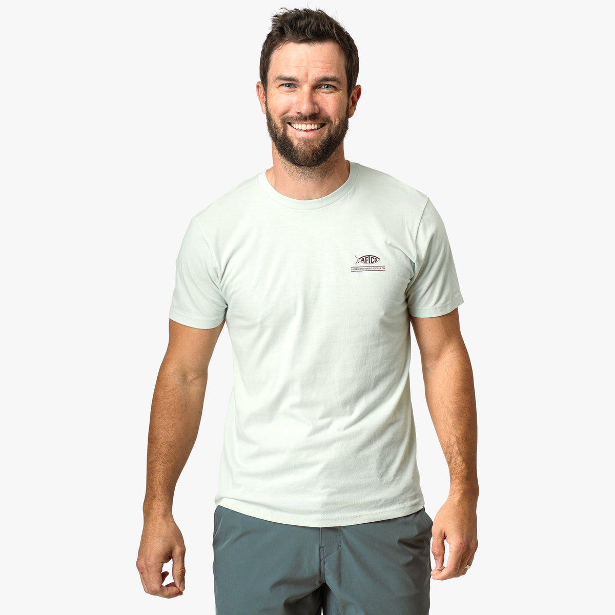 Azure Heather Grass Flat Short Sleeve Men's Fishing T-Shirt / AFTCO Signature