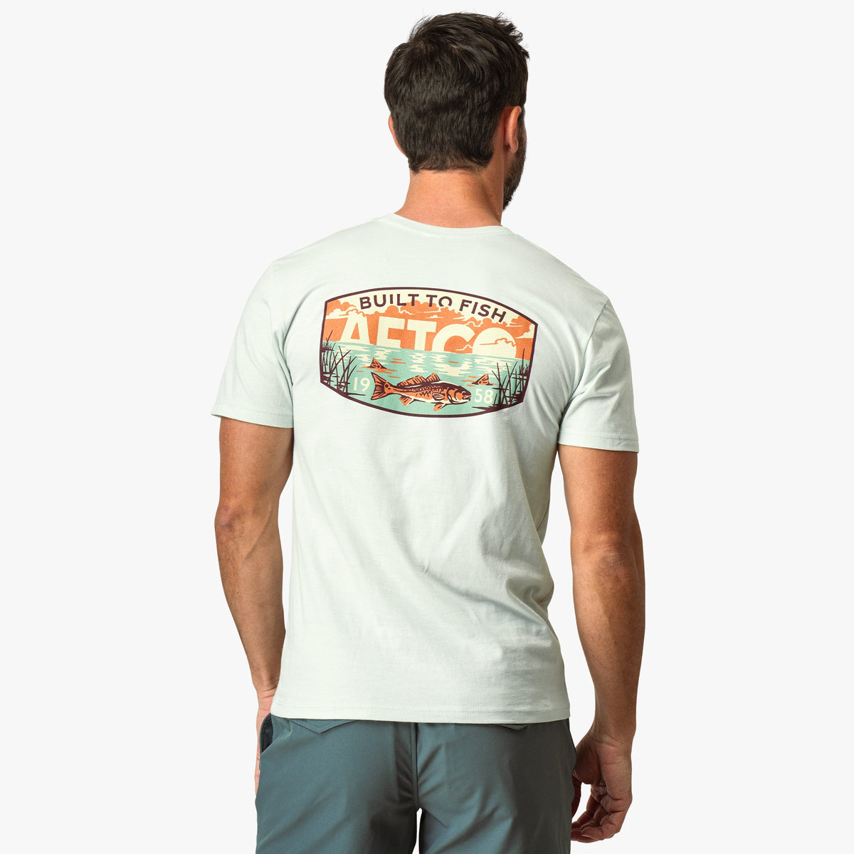 Azure Heather Grass Flat Short Sleeve Men's Fishing T-Shirt / AFTCO Signature