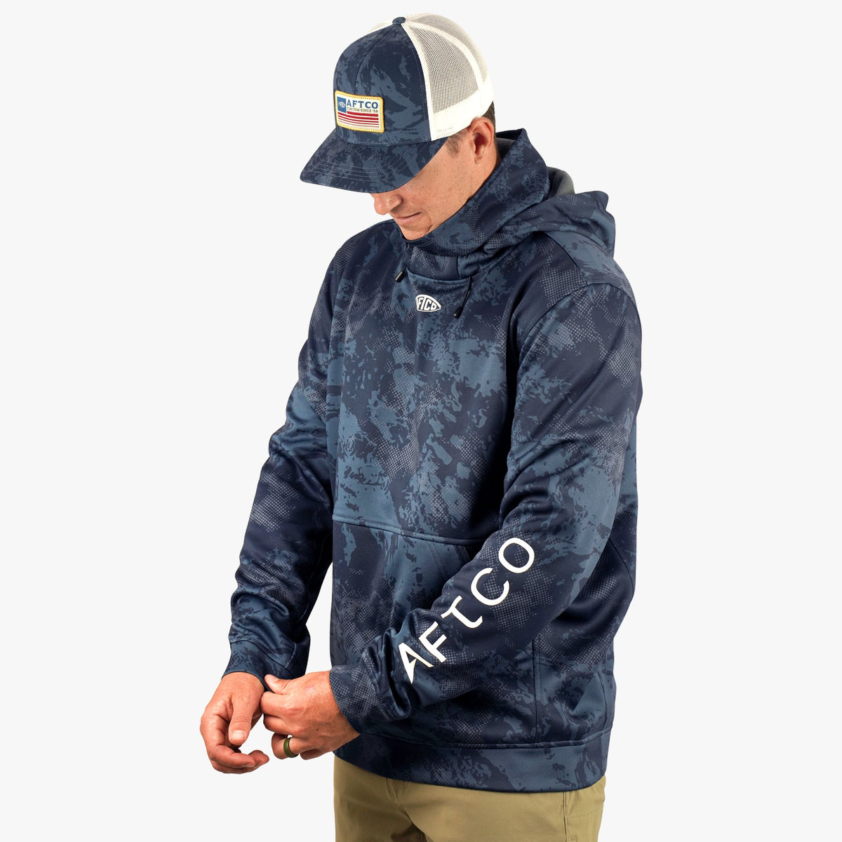 Olive Current Camo Reaper Hoodie: Camo Sweatshirt / AFTCO Signature