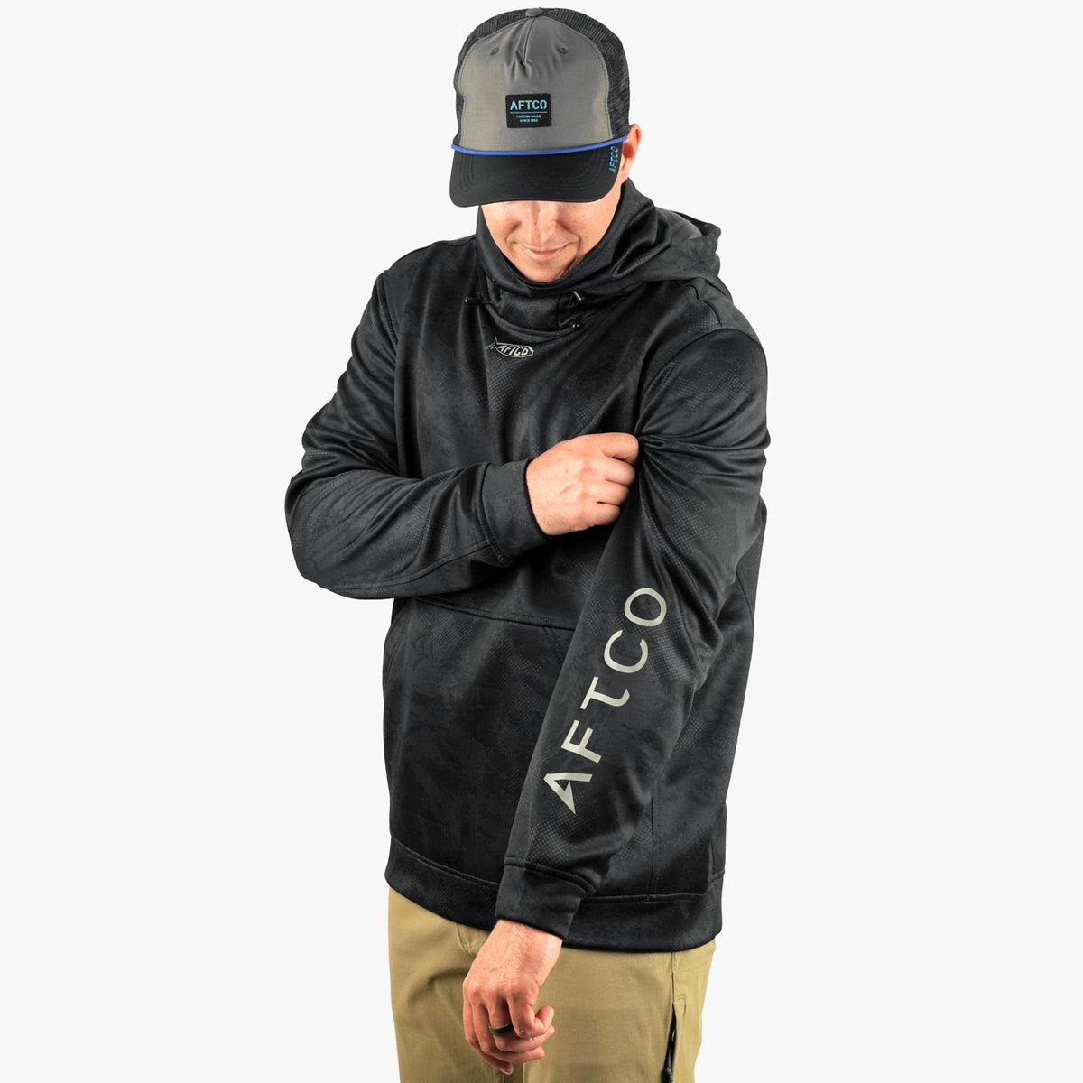 Olive Current Camo Reaper Hoodie: Camo Sweatshirt / AFTCO Signature