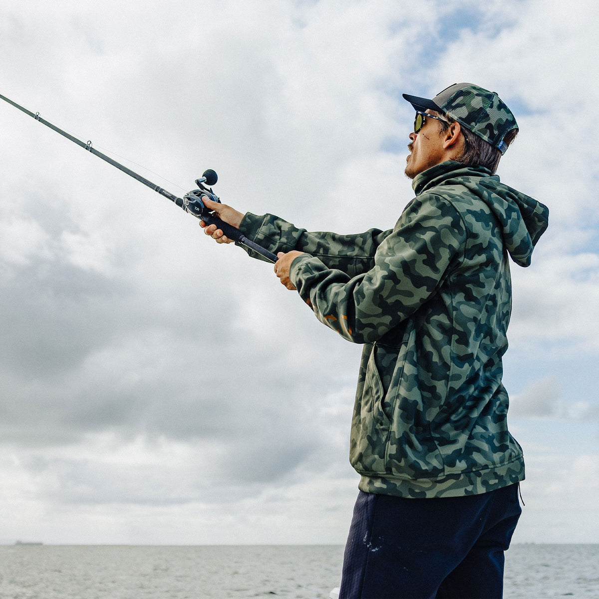Olive Current Camo Reaper Hoodie: Camo Sweatshirt / AFTCO Signature