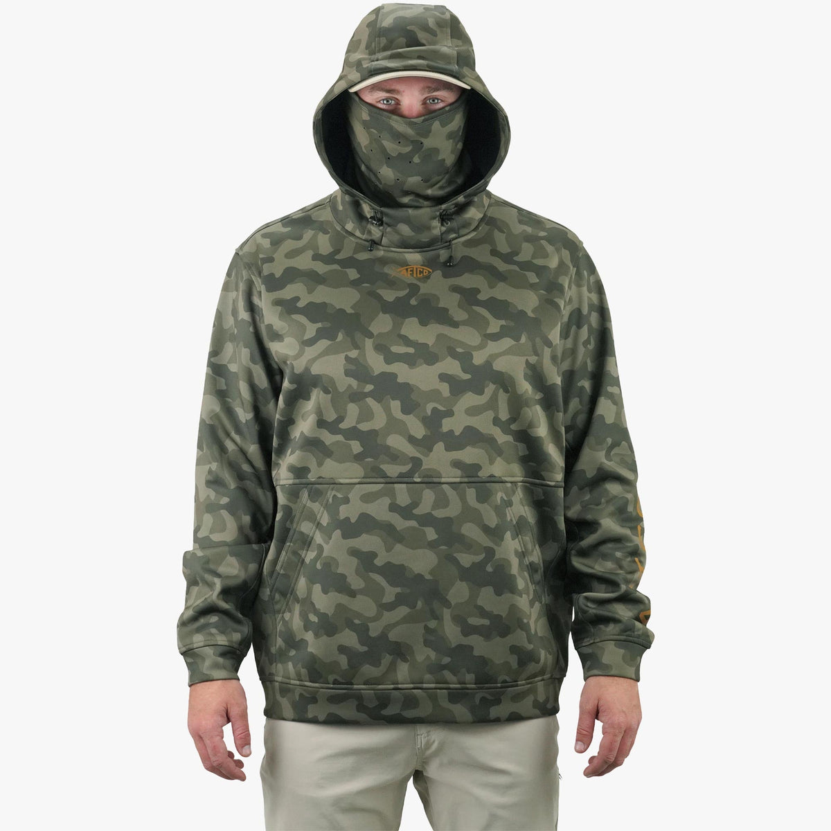 Olive Current Camo Reaper Hoodie: Camo Sweatshirt / AFTCO Signature