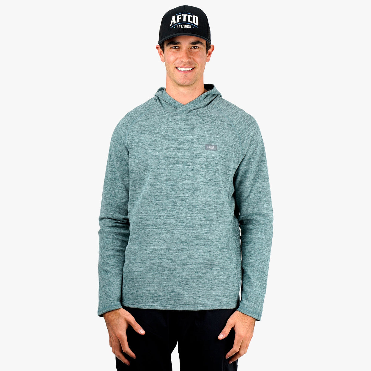 Dark Sea Heather Coastal Layer Pullover Hoodie / AFTCO Trending