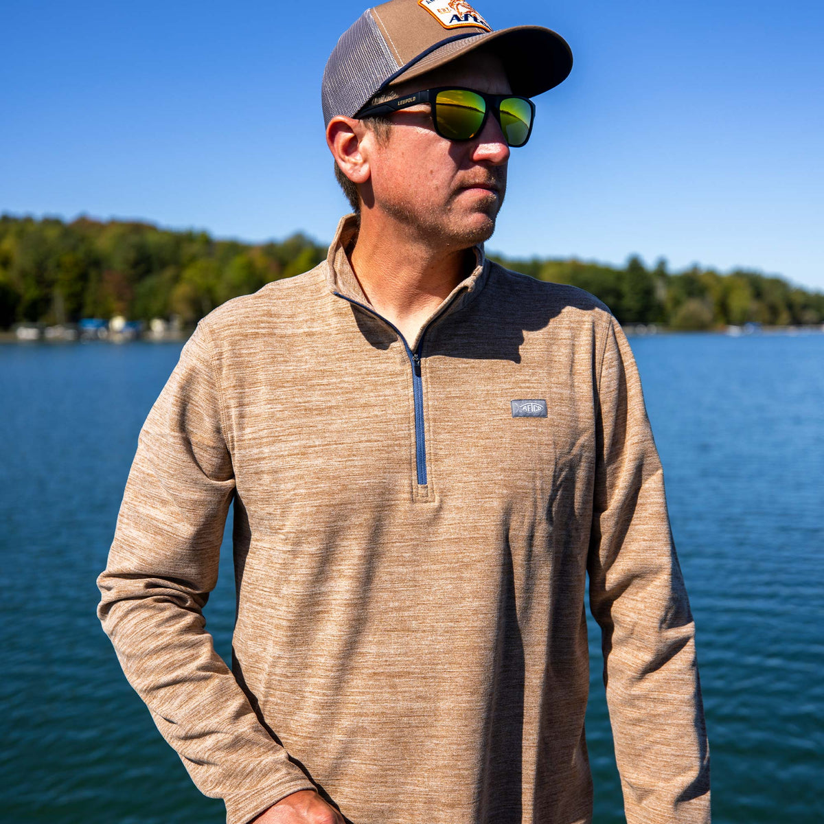 Air Force Blue Heather Coastal Layer 1/4 Zip Fishing Pullover / AFTCO Deals