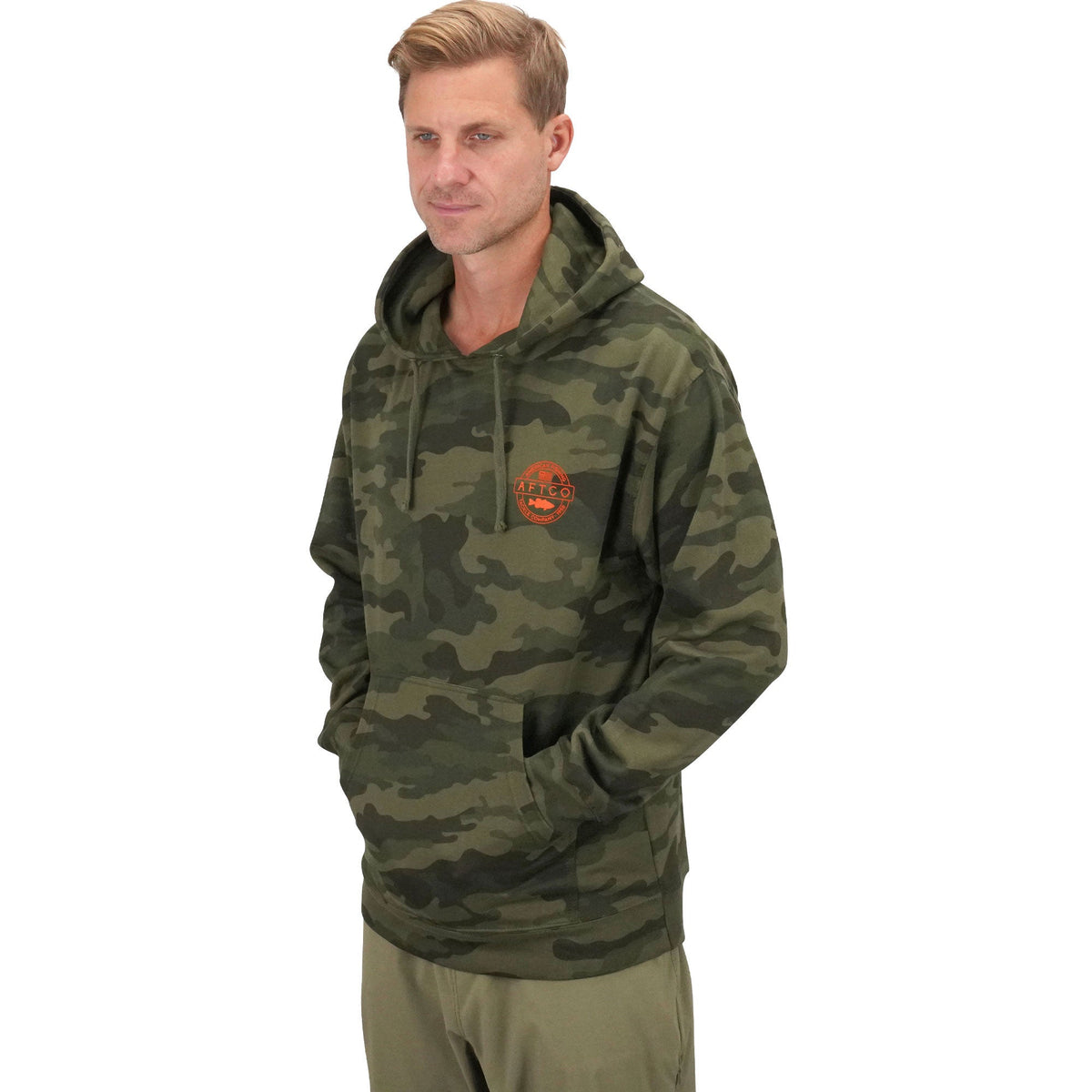 Black Camo Bass Patch Pullover Hoodie / AFTCO Popular