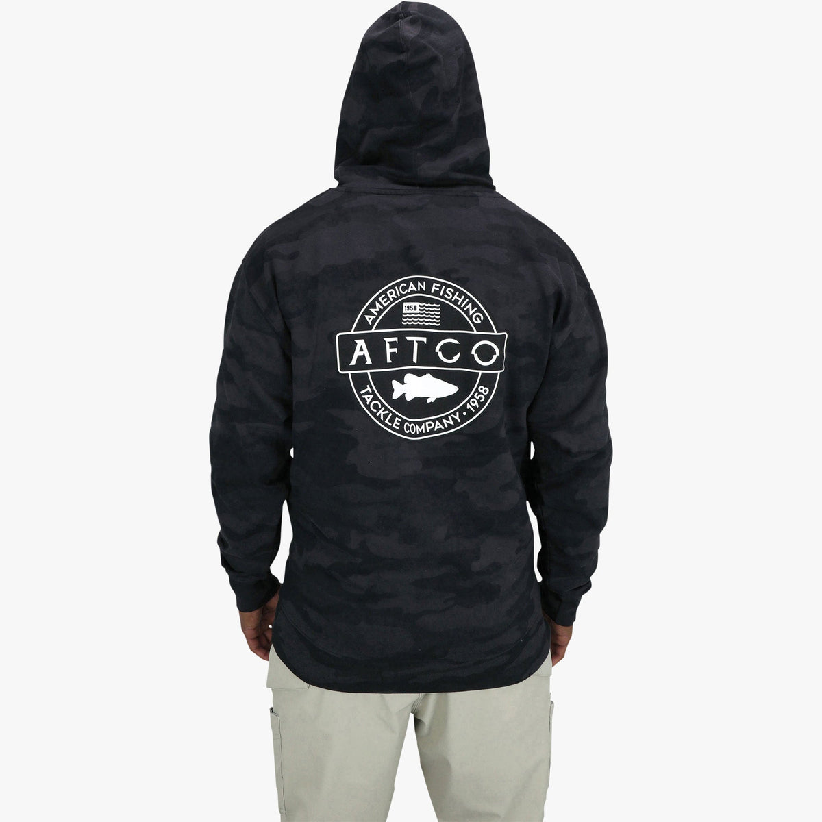 Black Camo Bass Patch Pullover Hoodie / AFTCO Popular