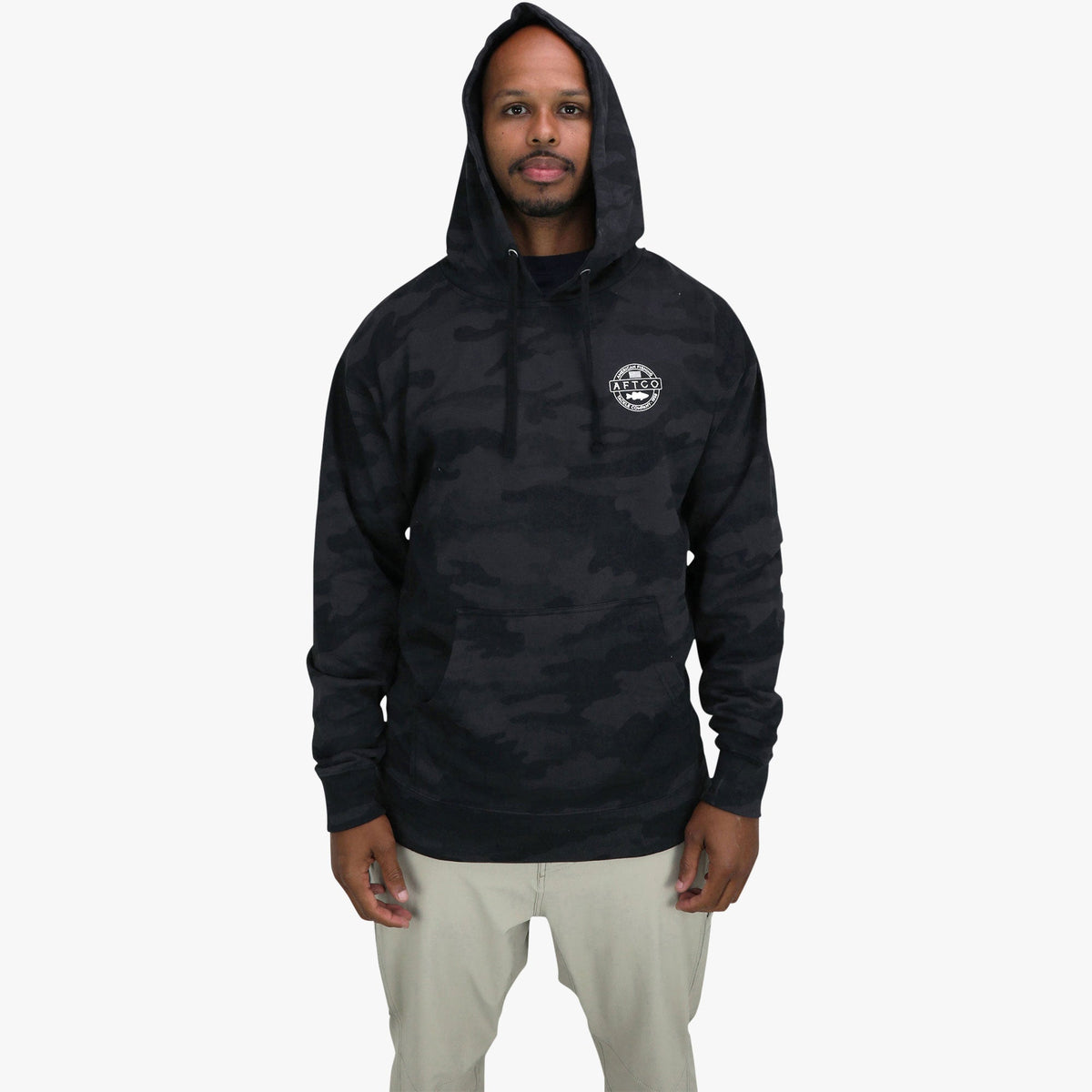 Black Camo Bass Patch Pullover Hoodie / AFTCO Popular