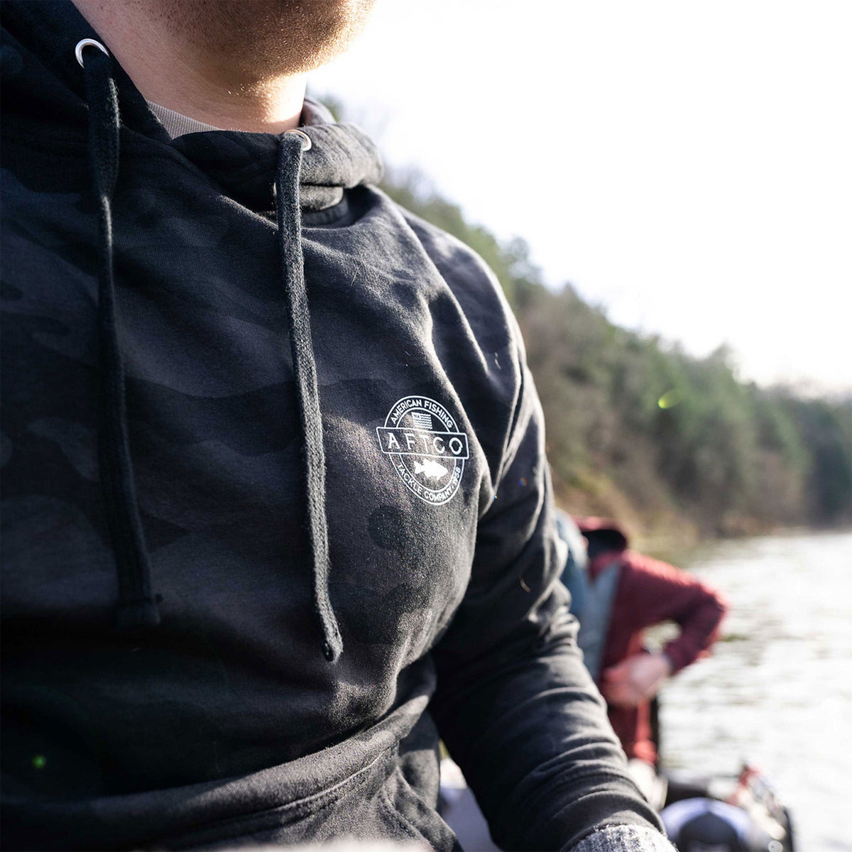 Black Camo Bass Patch Pullover Hoodie / AFTCO Popular