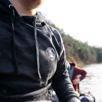 Black Camo Bass Patch Pullover Hoodie / AFTCO Popular