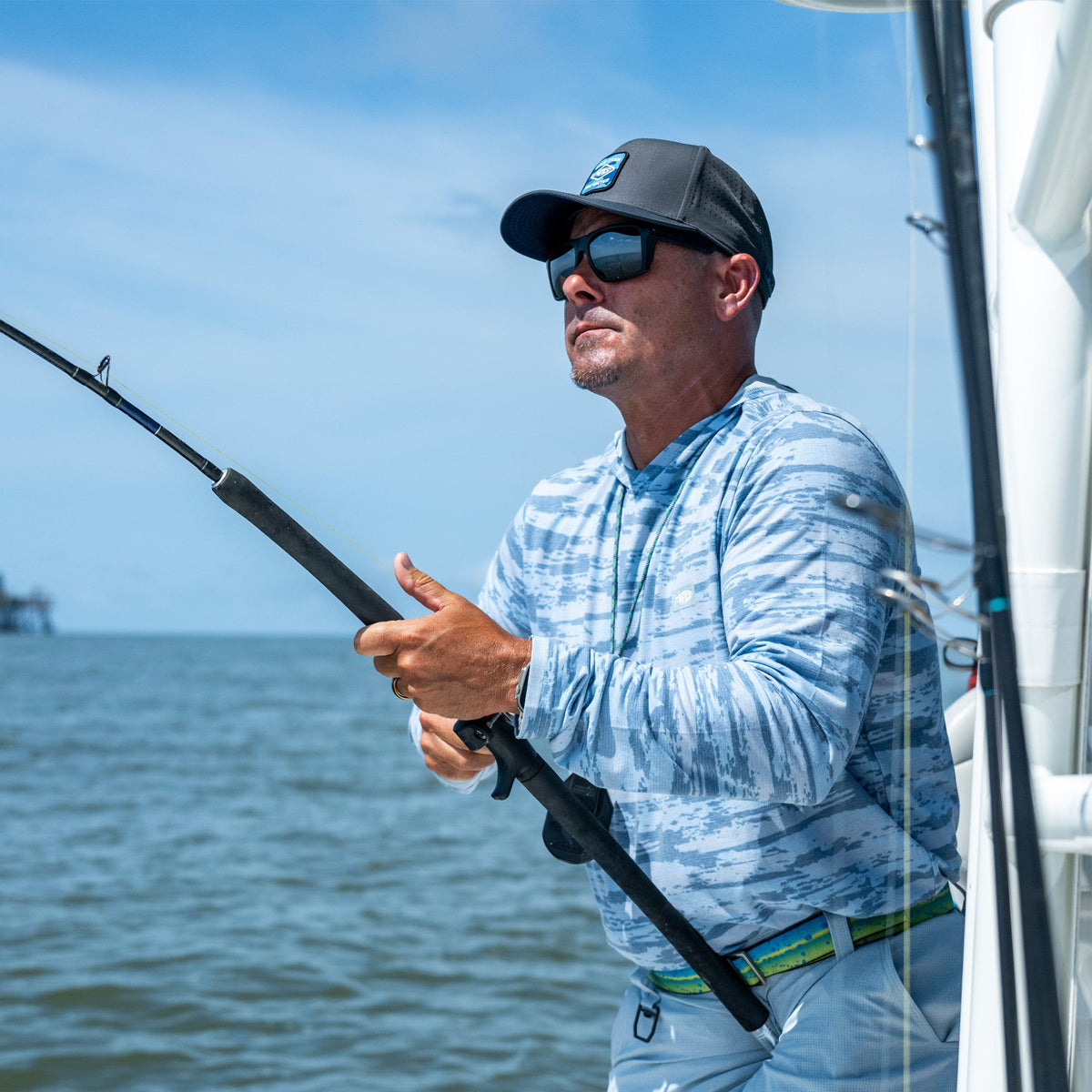Black Storm Camo Flippin' Tech Fishing Hat / AFTCO Customer Favorite
