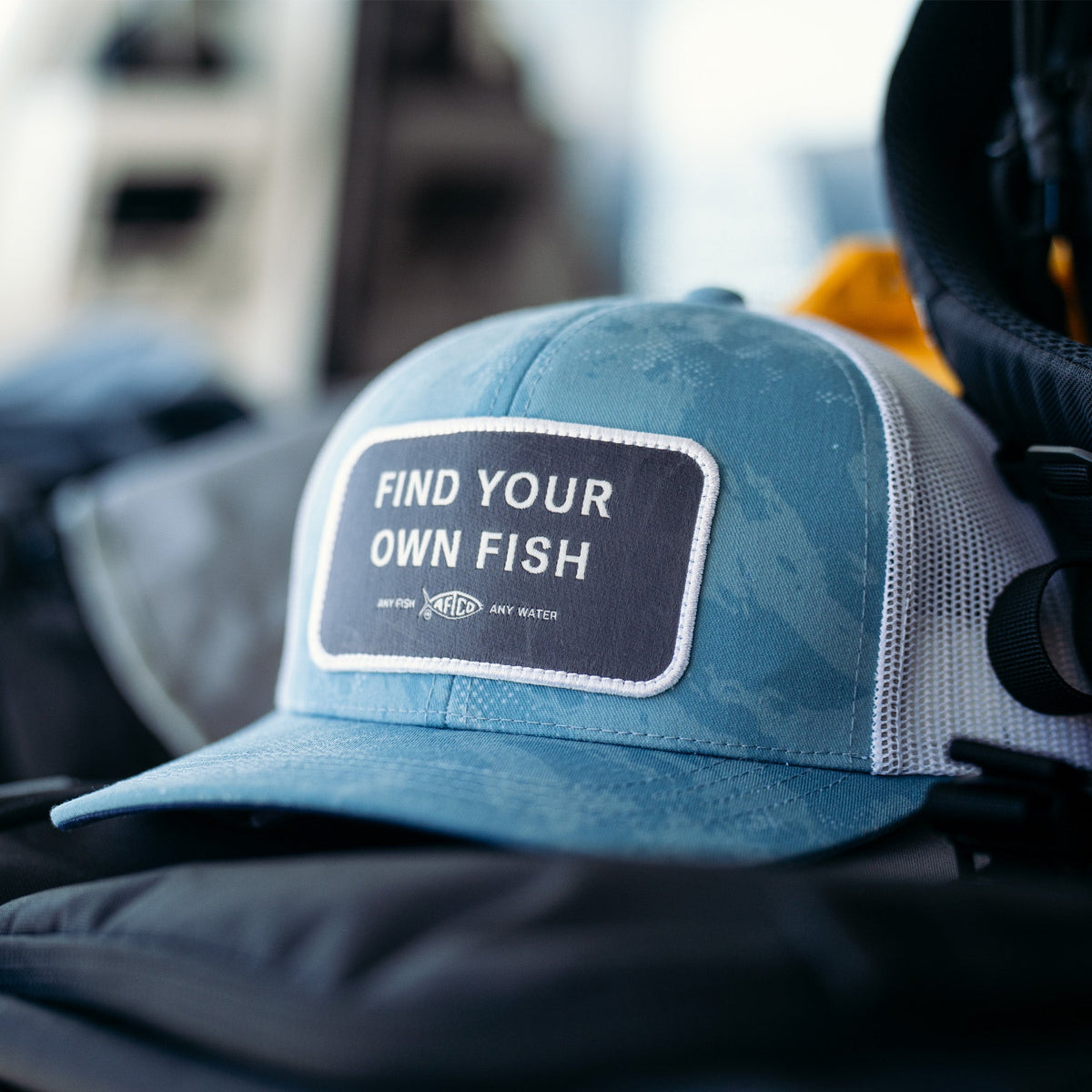 Dusk Storm Camo Find Your Own Fish Trucker Hat / AFTCO Quality