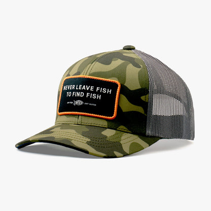 Green OG Camo Never Leave Fish to Find Fish Trucker Hat / AFTCO Everyday