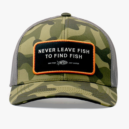 Green OG Camo Never Leave Fish to Find Fish Trucker Hat / AFTCO Everyday