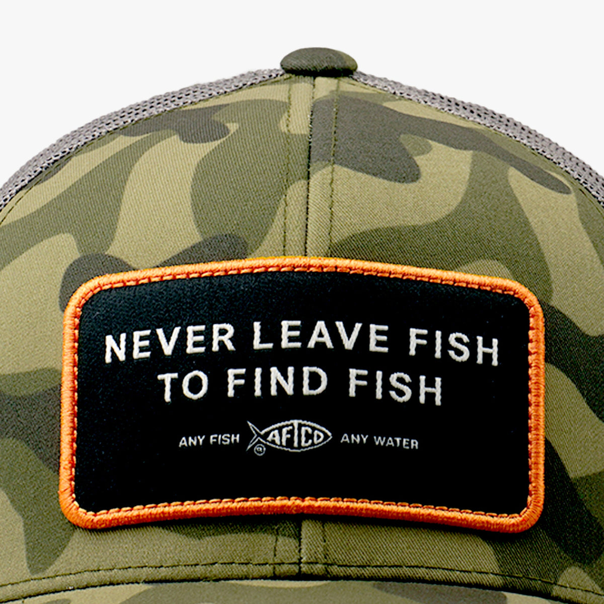 Green OG Camo Never Leave Fish to Find Fish Trucker Hat / AFTCO Everyday