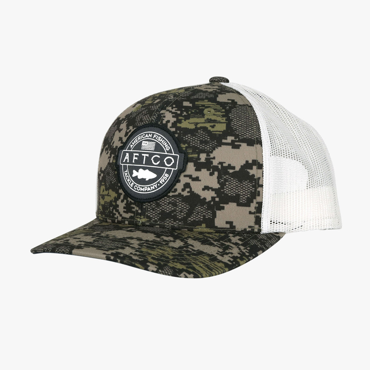 Green Camo Bass Patch Trucker Hat / AFTCO Trusted