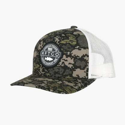 Green Camo Bass Patch Trucker Hat / AFTCO Trusted