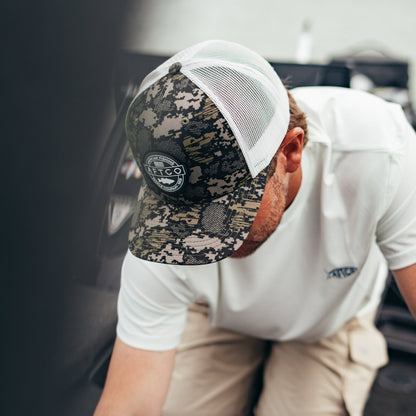 Green Camo Bass Patch Trucker Hat / AFTCO Trusted