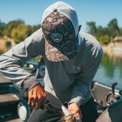 Green Camo Bass Patch Trucker Hat / AFTCO Trusted