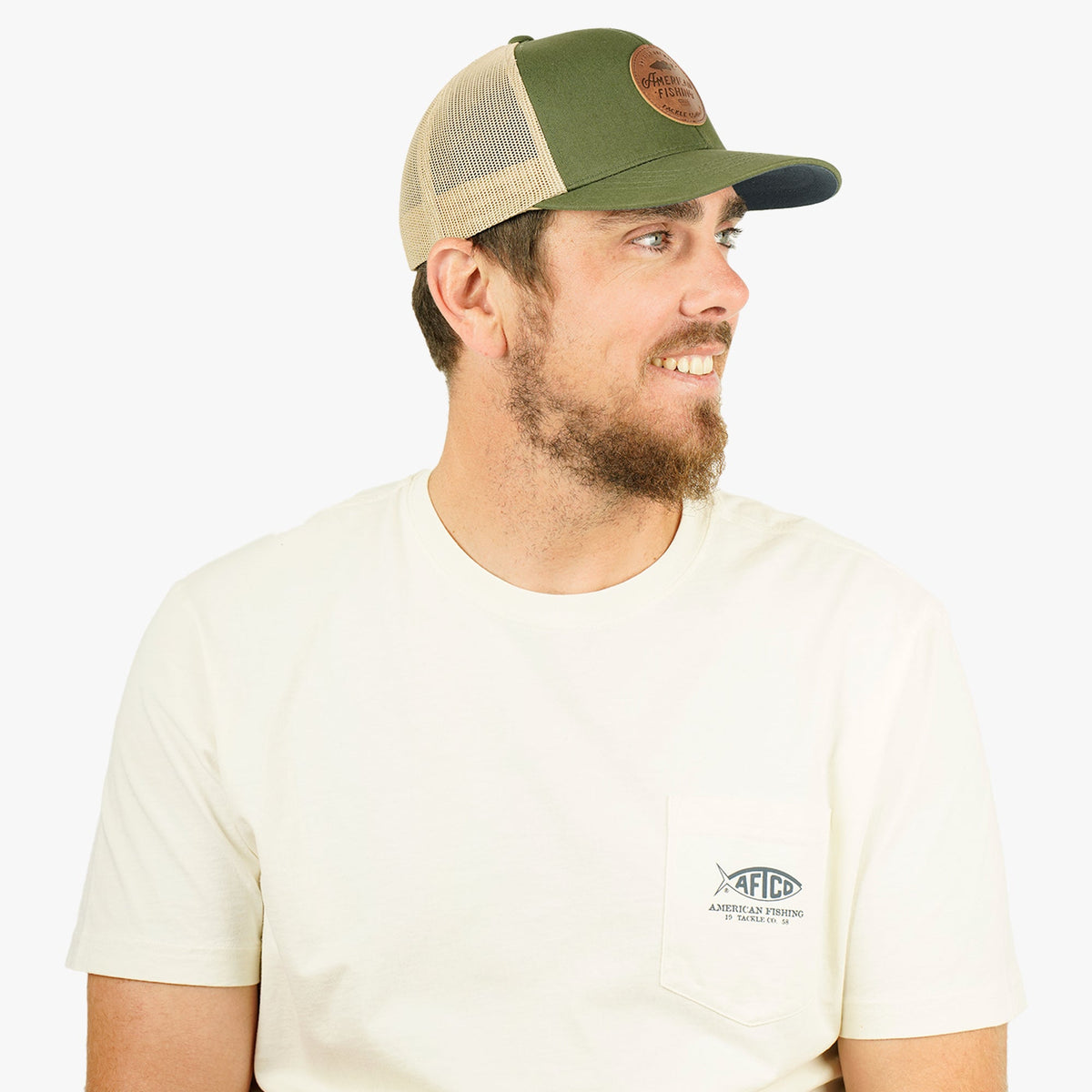 Olive Lemonade Leather Trucker Hat / AFTCO Value