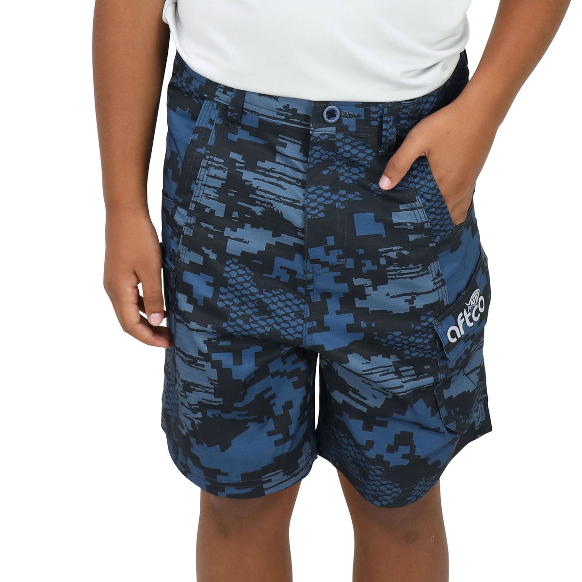 Navy Digi Camo Youth Tactical Shorts / AFTCO Trusted