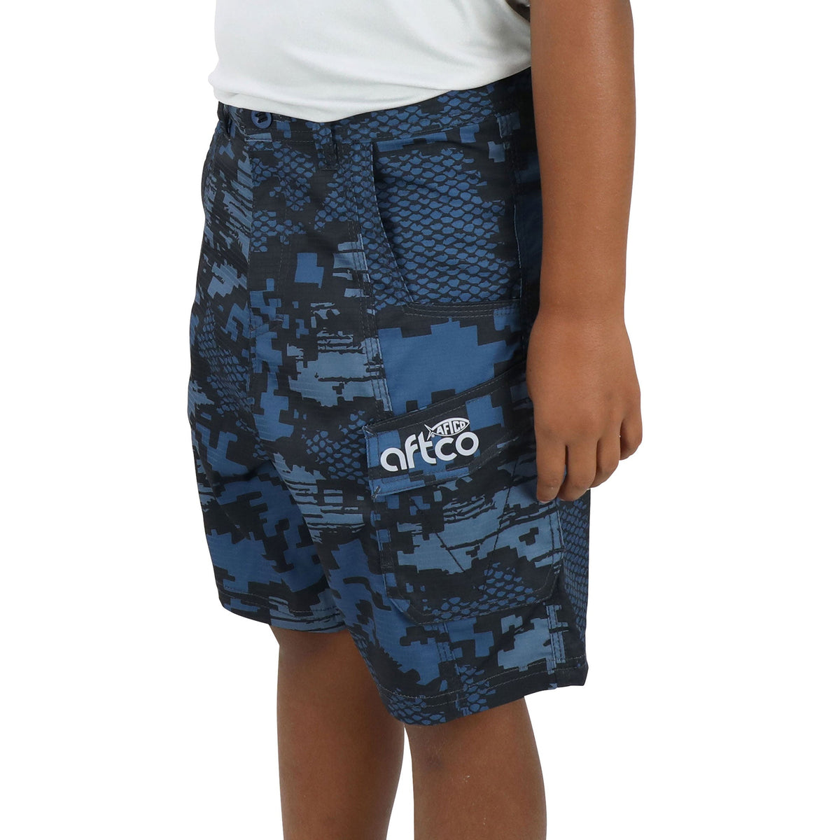 Navy Digi Camo Youth Tactical Shorts / AFTCO Trusted