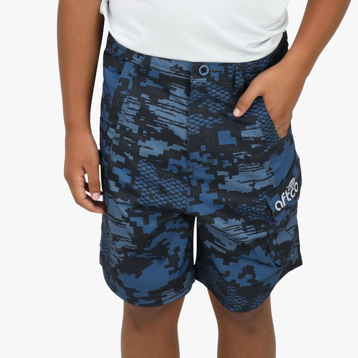 Navy Digi Camo Youth Tactical Shorts / AFTCO Trusted