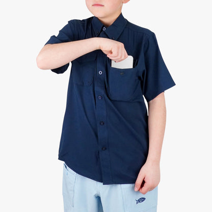 Navy Youth Rangle Short Sleeve Woven Tech Tees / AFTCO Great Value
