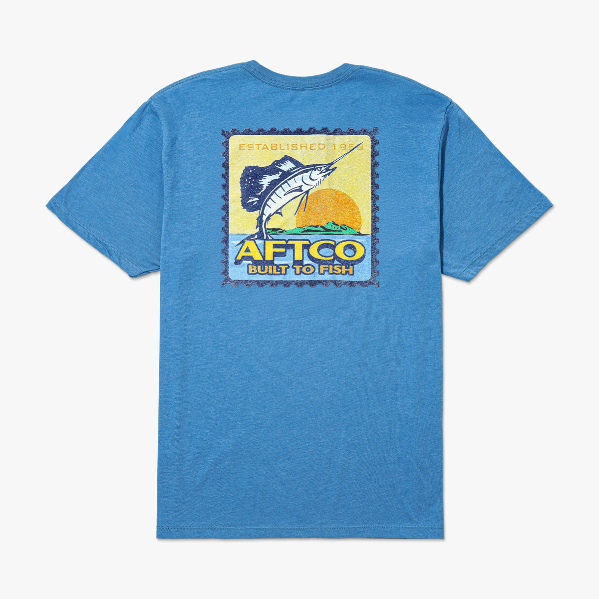 Azure Heather Greetings Short Sleeve Men's Fishing T-Shirt / AFTCO Best Price