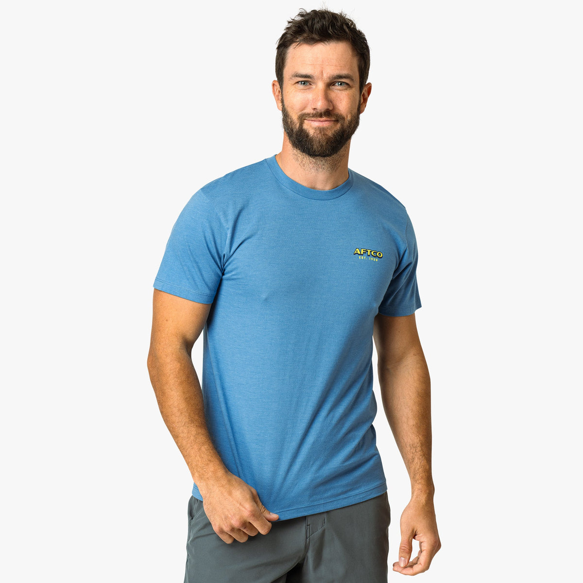 Azure Heather Greetings Short Sleeve Men's Fishing T-Shirt / AFTCO Best Price