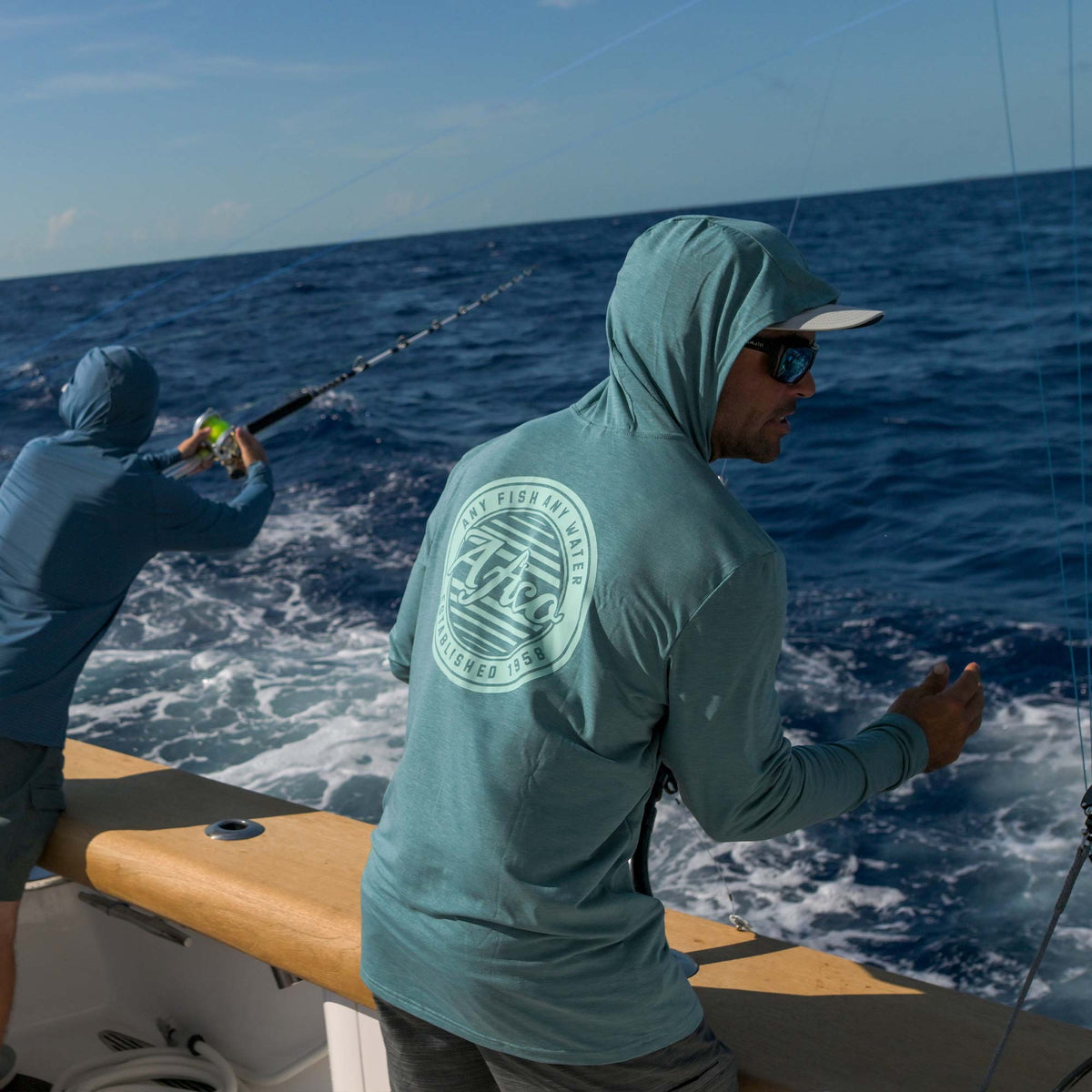 Duck Green Heather Ocean Bound LS UPF Fishing Shirts / AFTCO Best Price