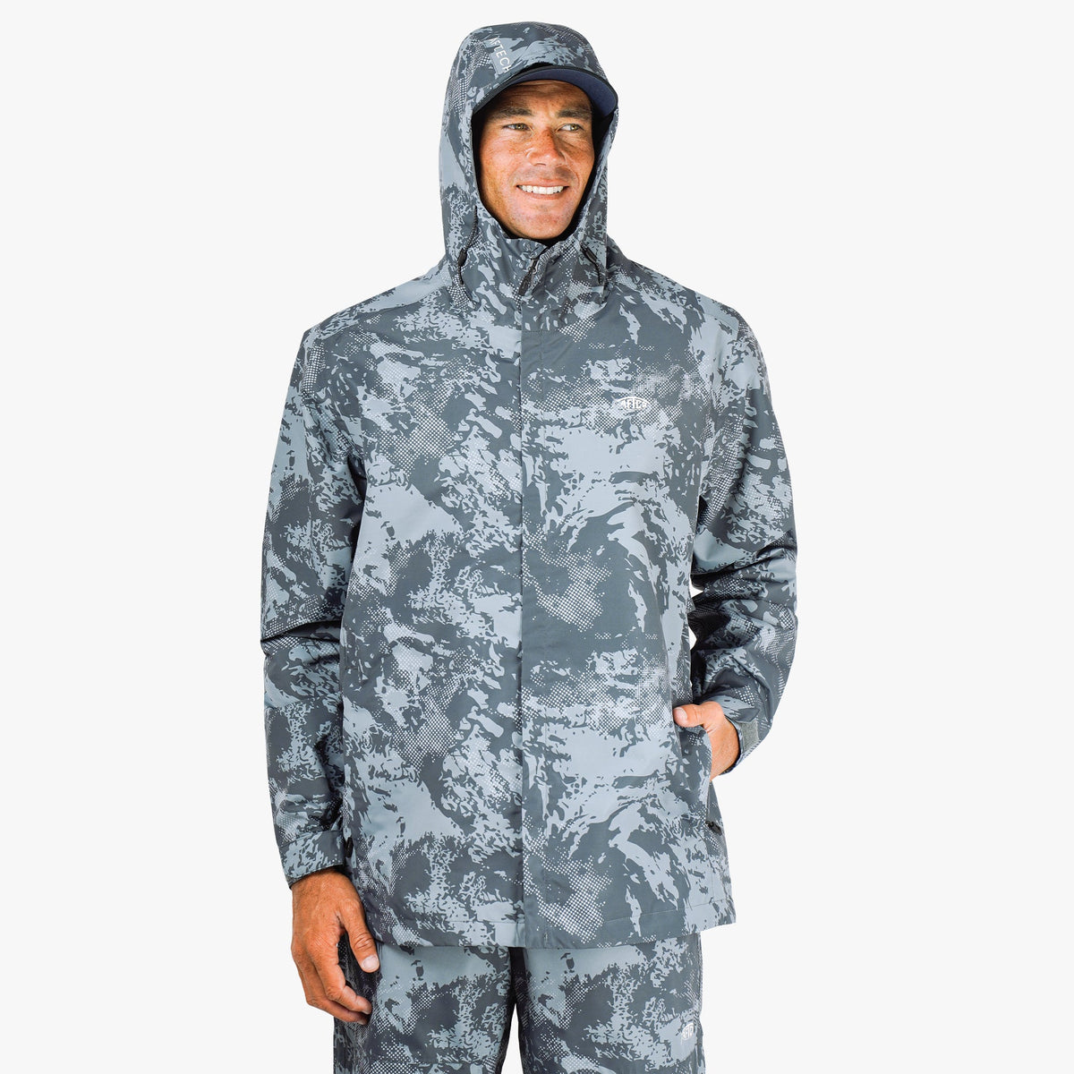 Steel Storm Camo Crossing Printed Camo Fishing Jacket / AFTCO Trusted