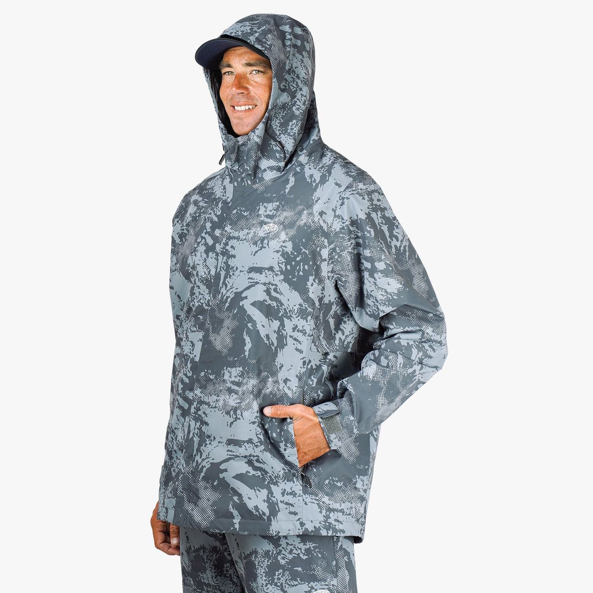Steel Storm Camo Crossing Printed Camo Fishing Jacket / AFTCO Trusted