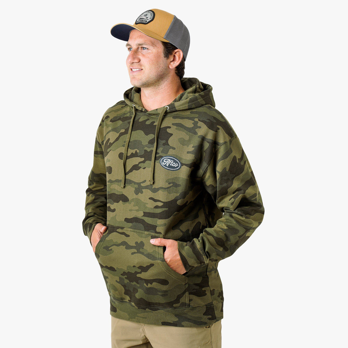 Forest Camo Powerboat Mens Pullover Hoodie / AFTCO Quality