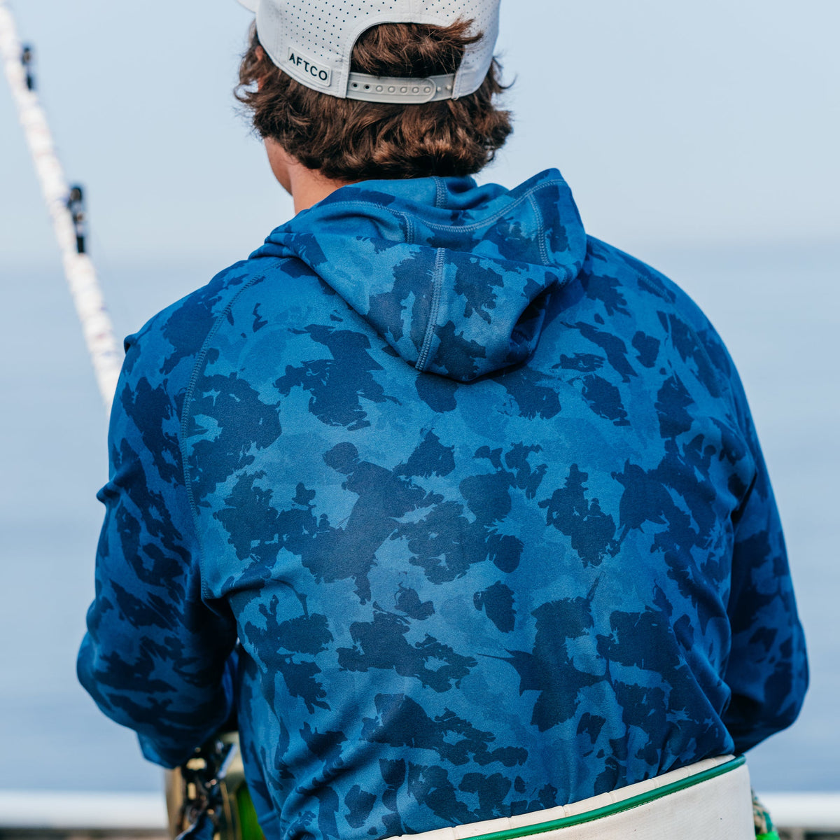 Navy Grander Camo Coastal Layer Printed Camo Fishing Hoodie / AFTCO Special Offer