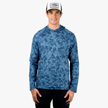 Navy Grander Camo Coastal Layer Printed Camo Fishing Hoodie / AFTCO Special Offer