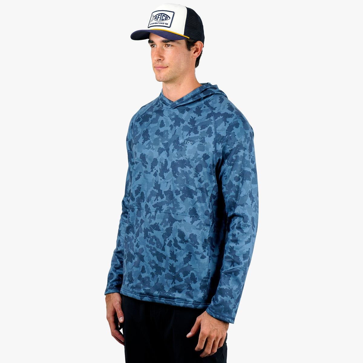 Navy Grander Camo Coastal Layer Printed Camo Fishing Hoodie / AFTCO Special Offer